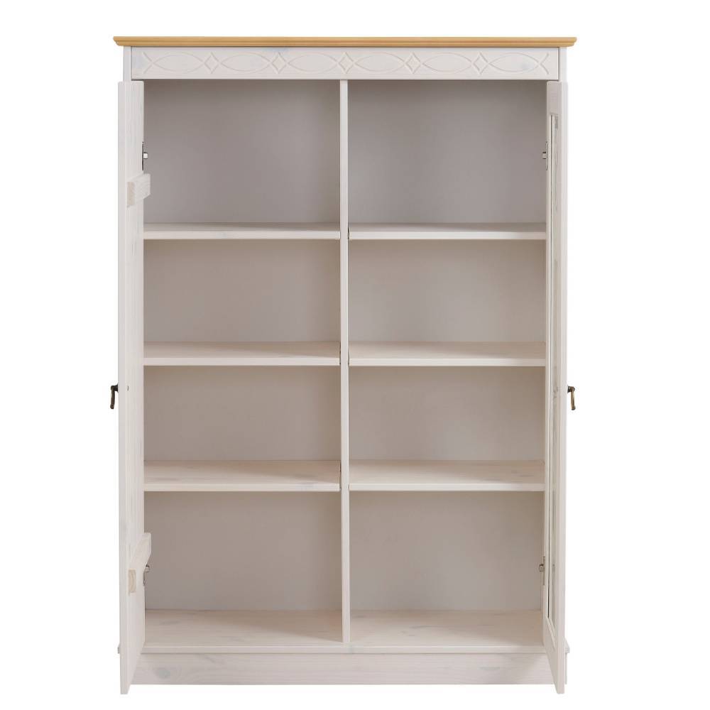 Highboard Vitrine in Weiß und Kiefer Honig - Zentra