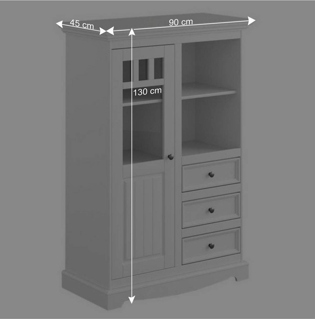 Landhaus Highboard in Weiß lackiert - Indico
