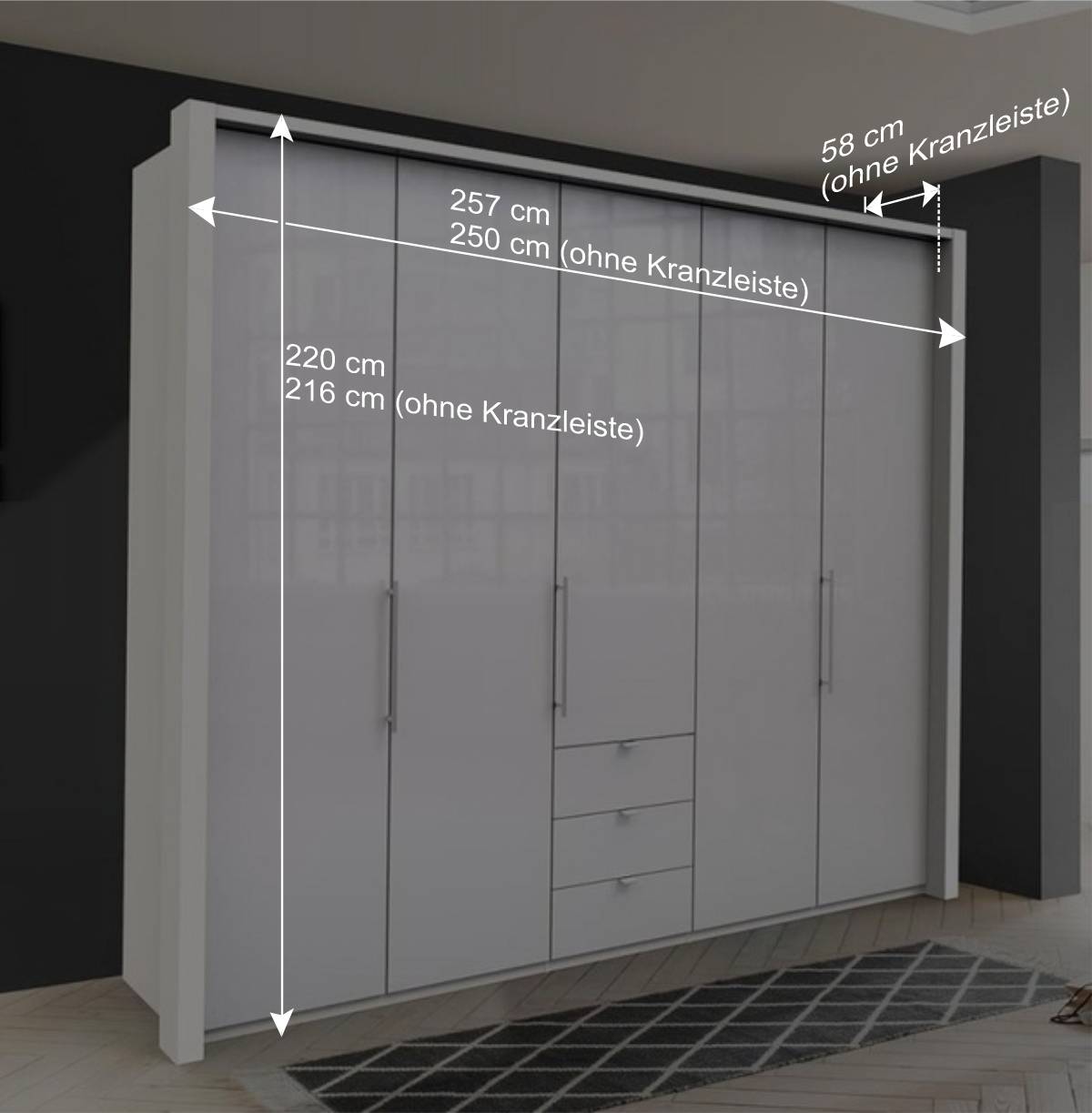 Weißer Schlafzimmer-Kleiderschrank 3-türig - Dolienca