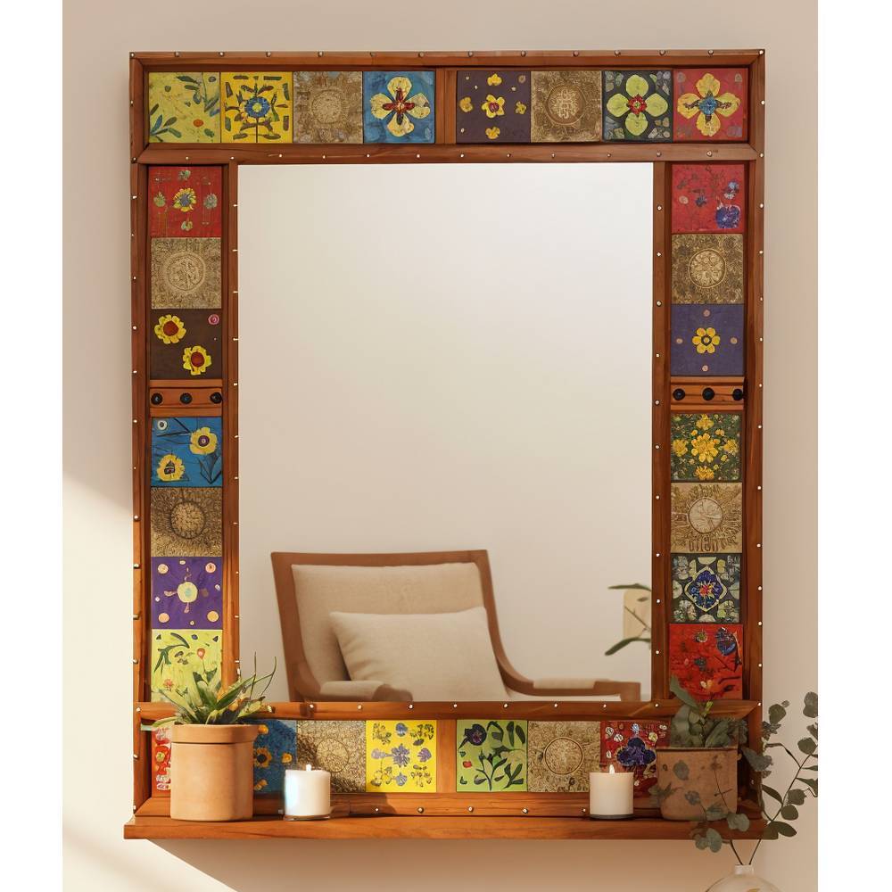 Boho Wandspiegel mit Ablage - Restaurazia