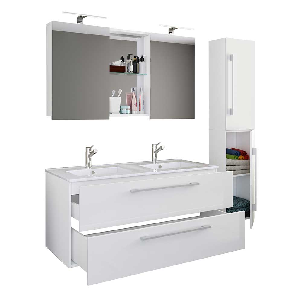 Weißes Badezimmer mit Doppel-Waschtisch - Matsu (dreiteilig)