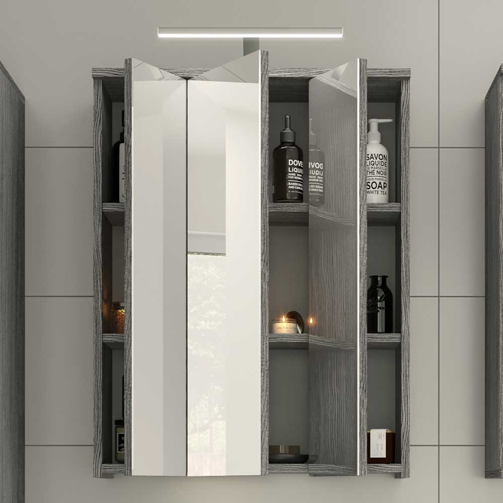 Badezimmer Spiegelschrank in Grau - 3-türig - Chapan