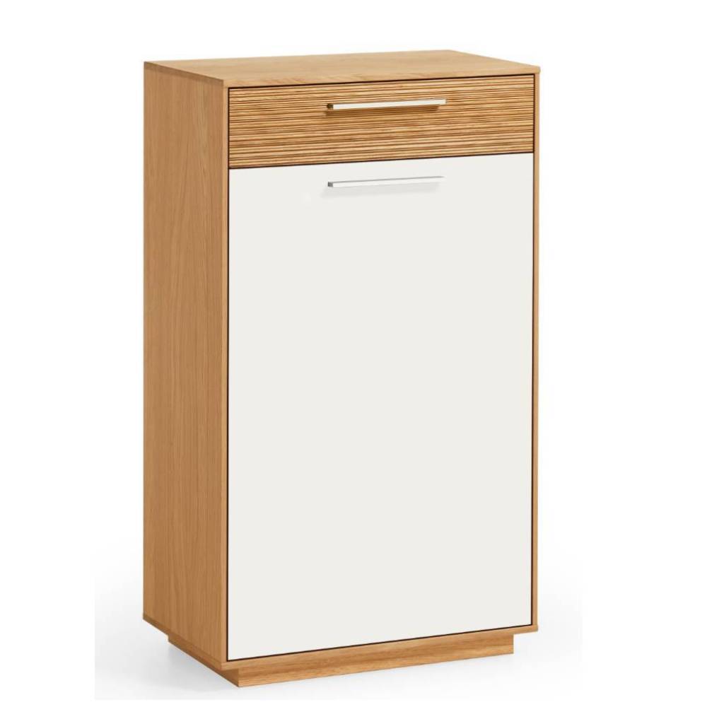 Hohe Kommode Eiche Bianco und Weiß mit Schublade und Tür im modernen Design – Didesco