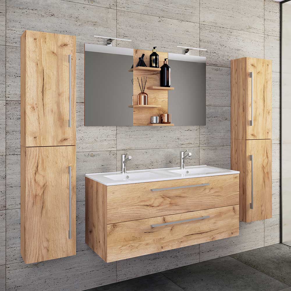 Holzlook Bad mit Doppel-Waschtisch - Ursela (vierteilig)