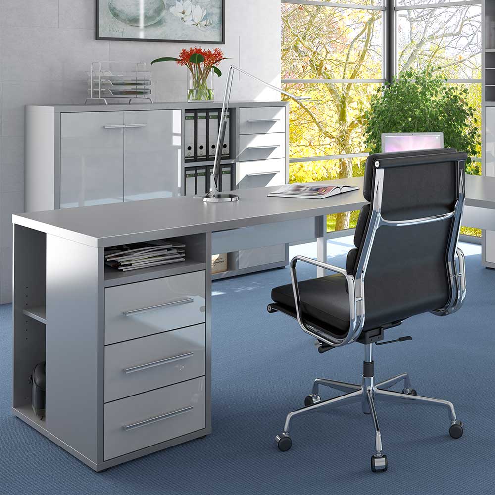 Büromöbel Komplettset in Grau & Weiß - Tederana (dreiteilig)