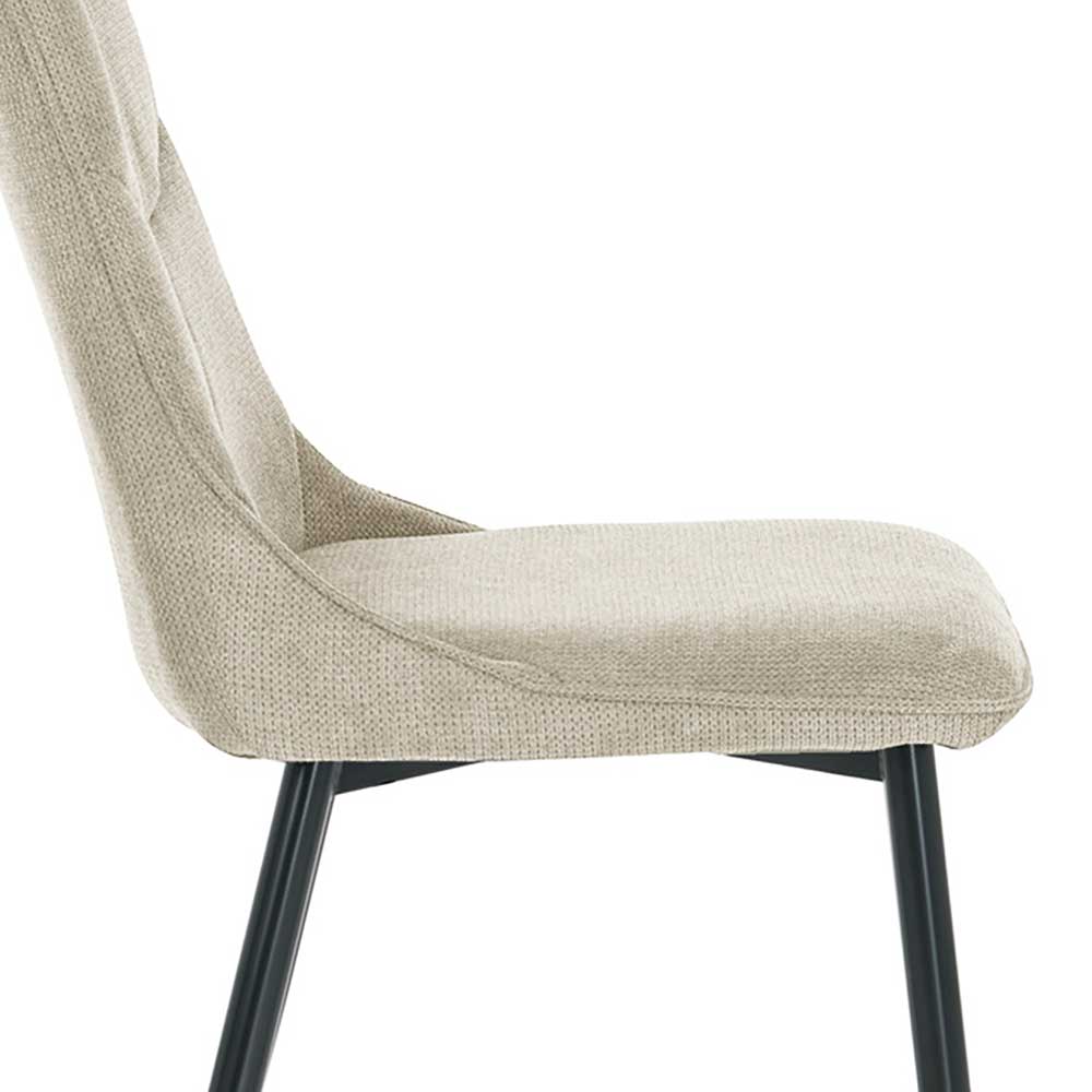 Eleganter Küchenstuhl in Taupe Strukturstoff mit gepolsterter Rückenlehne und schwarzen Metallbeinen – Dorna