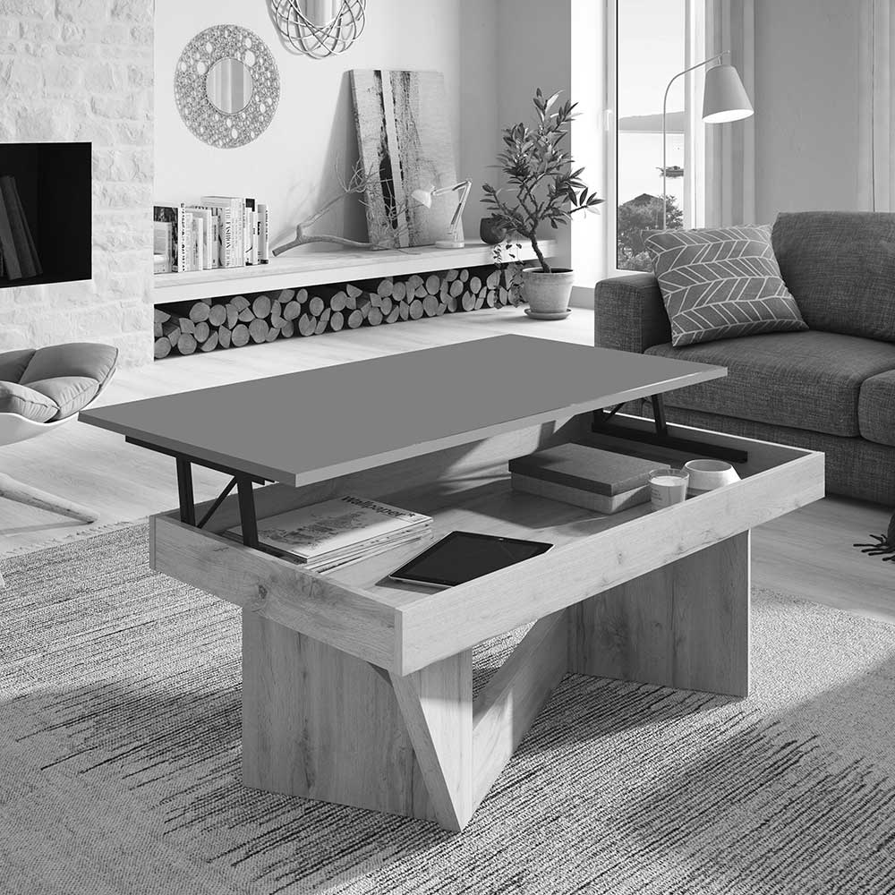 Moderner Sofa Funktionstisch in Weiß & Schwarzgrau - Tischplatte  hochstellbar - Paladion