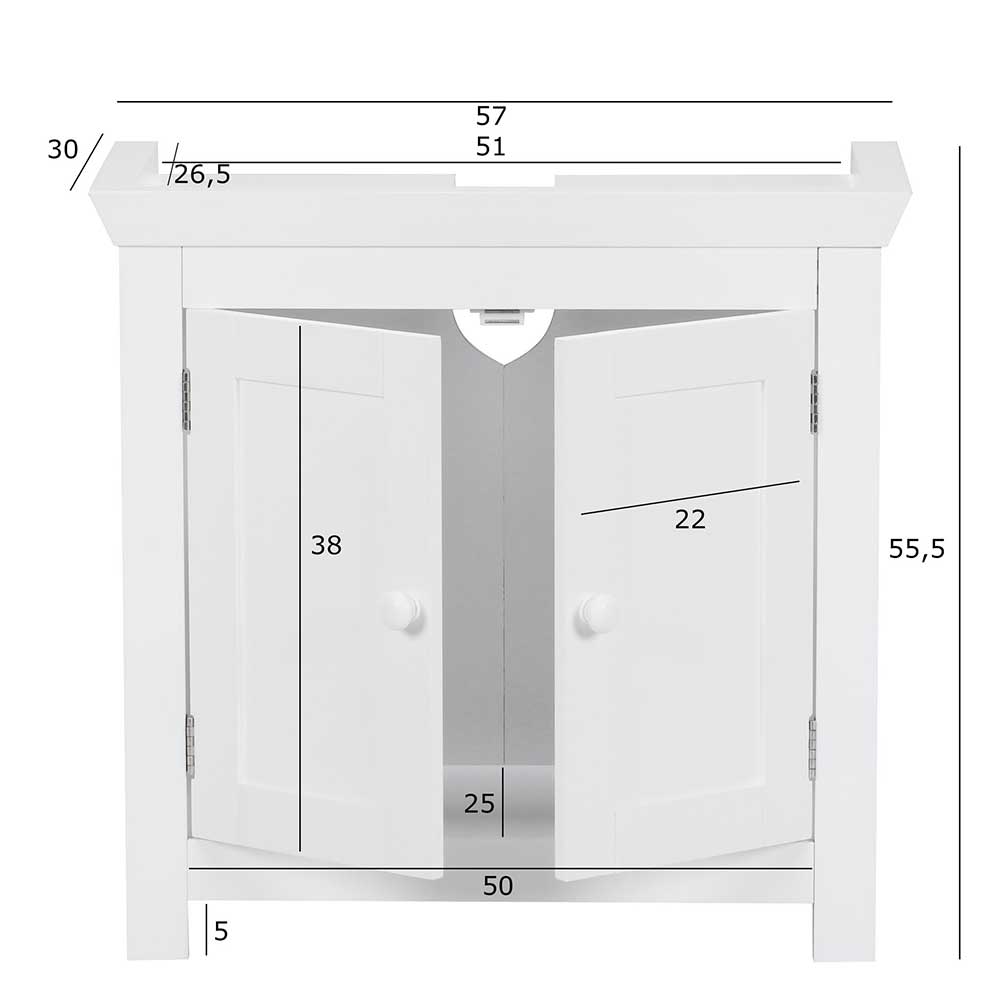 Waschbeckenunterschrank in Weiß mit Doppeltür - Hank
