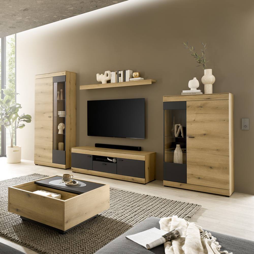 Wohnzimmer TV-Anbauwand in Eiche Dekor - Addara (vierteilig)