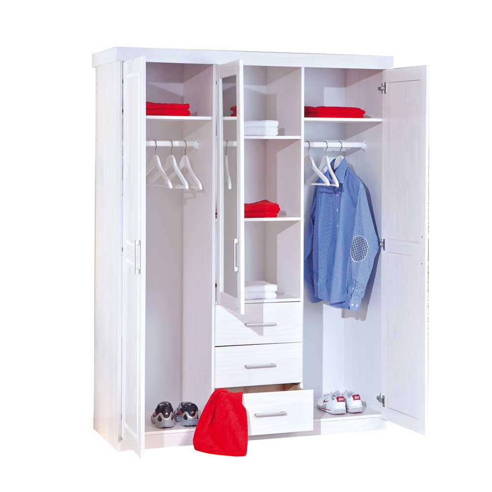 Weißer Kombi Kleiderschrank mit Spiegel - Jeston