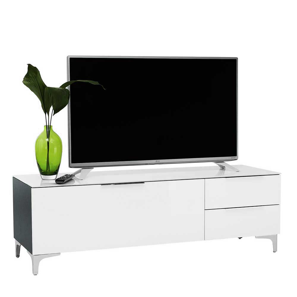 135cm breites TV Board in Weiß Glas & Schwarz - Prosica