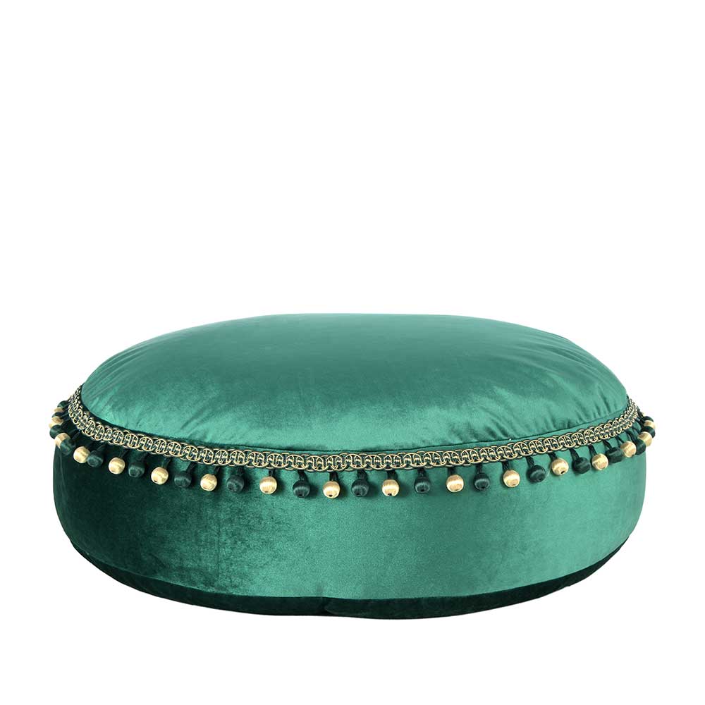 Ethno Stil Pouf Bodenkissen in Grün Samt - Parana