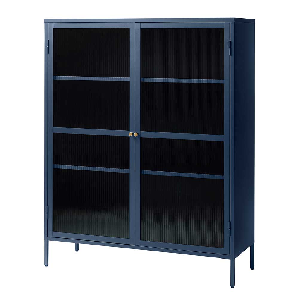 110x140x40 Blaues Stahl Highboard mit Glastüren - Atos