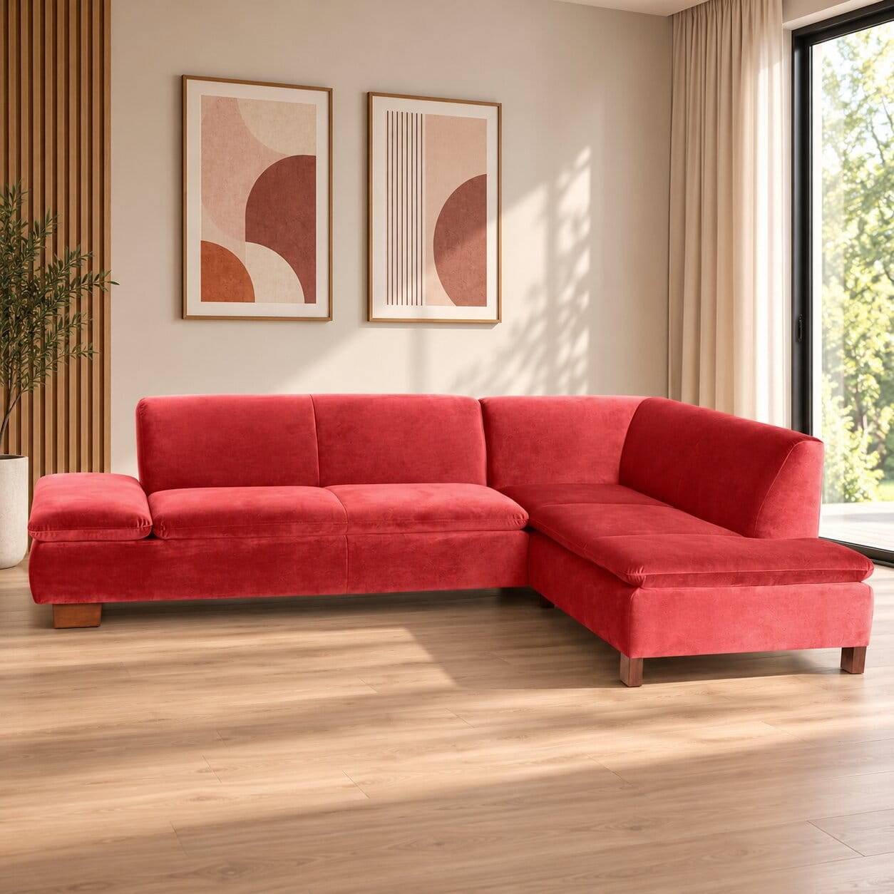 Couchecke in Rot mit Nussbaum Braun - Kiko