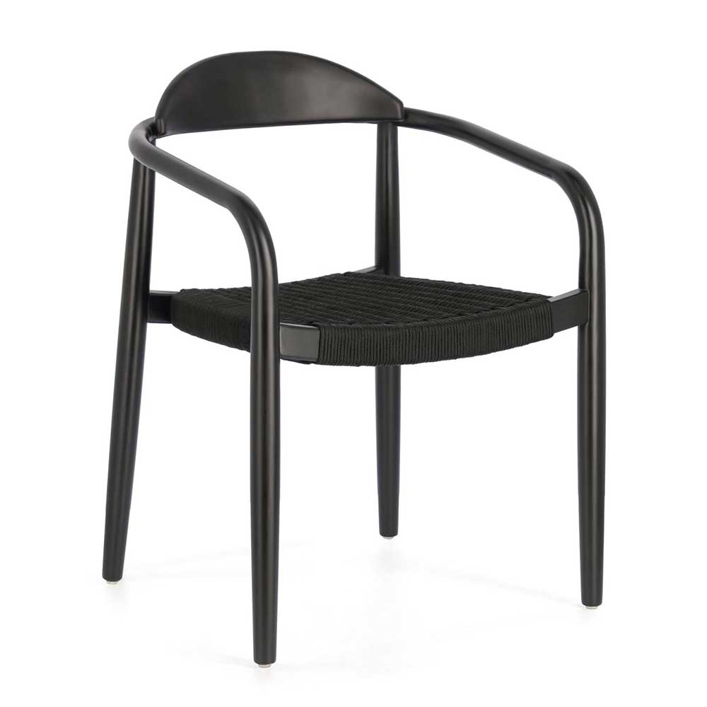 Schwarze Stühle aus Akazie & Kordel - Varioma (4er Set)