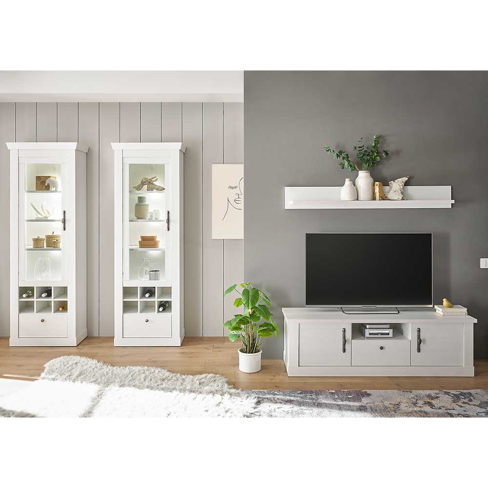 Wohnzimmer Möbelset in weißer Holzoptik Pinie - Liancos (vierteilig)