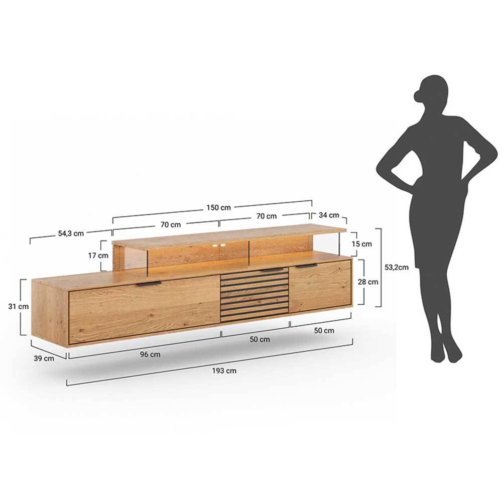 TV Lowboard mit LED aus Eiche Massivholz - Eribella