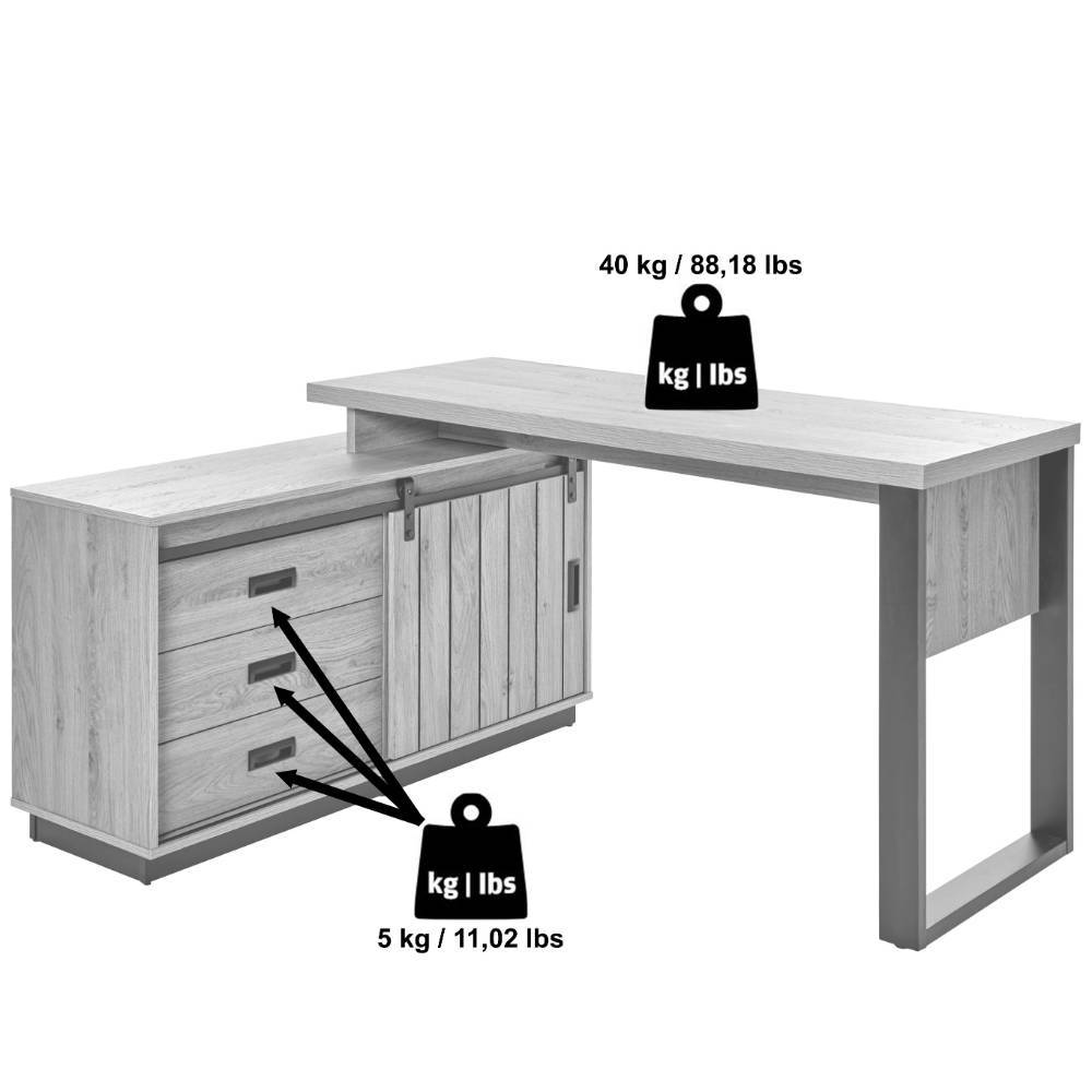Modern Country Schreibtisch mit Seitenregal - Jarley