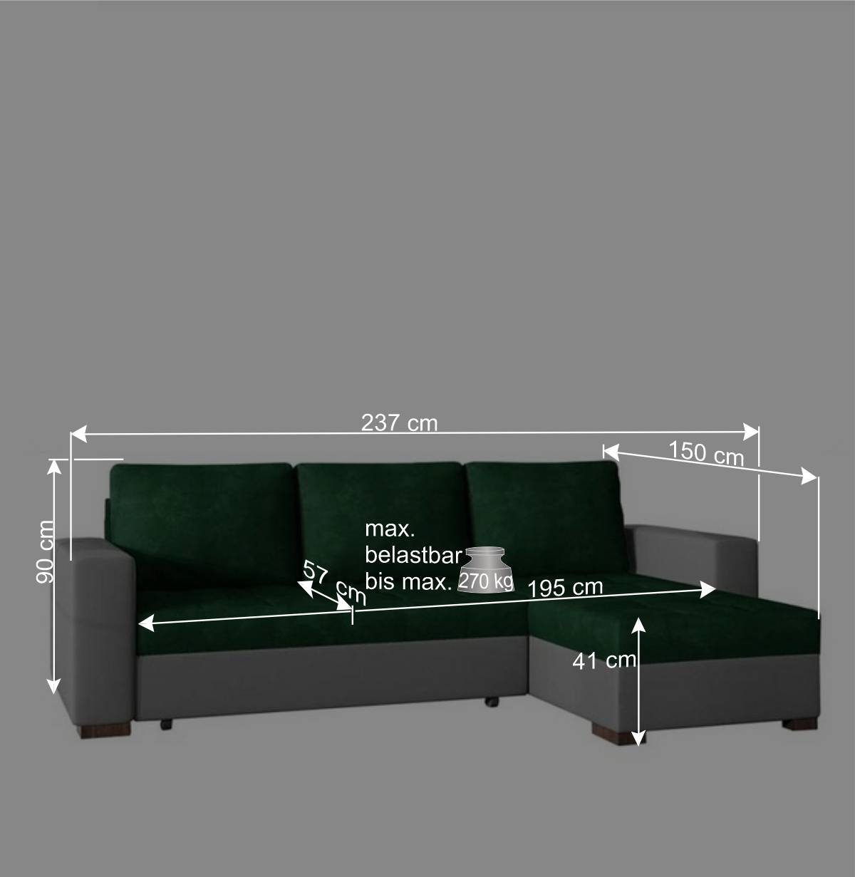 L-Sofa Schlafcouch in Dunkelgrau Stoff - Planet