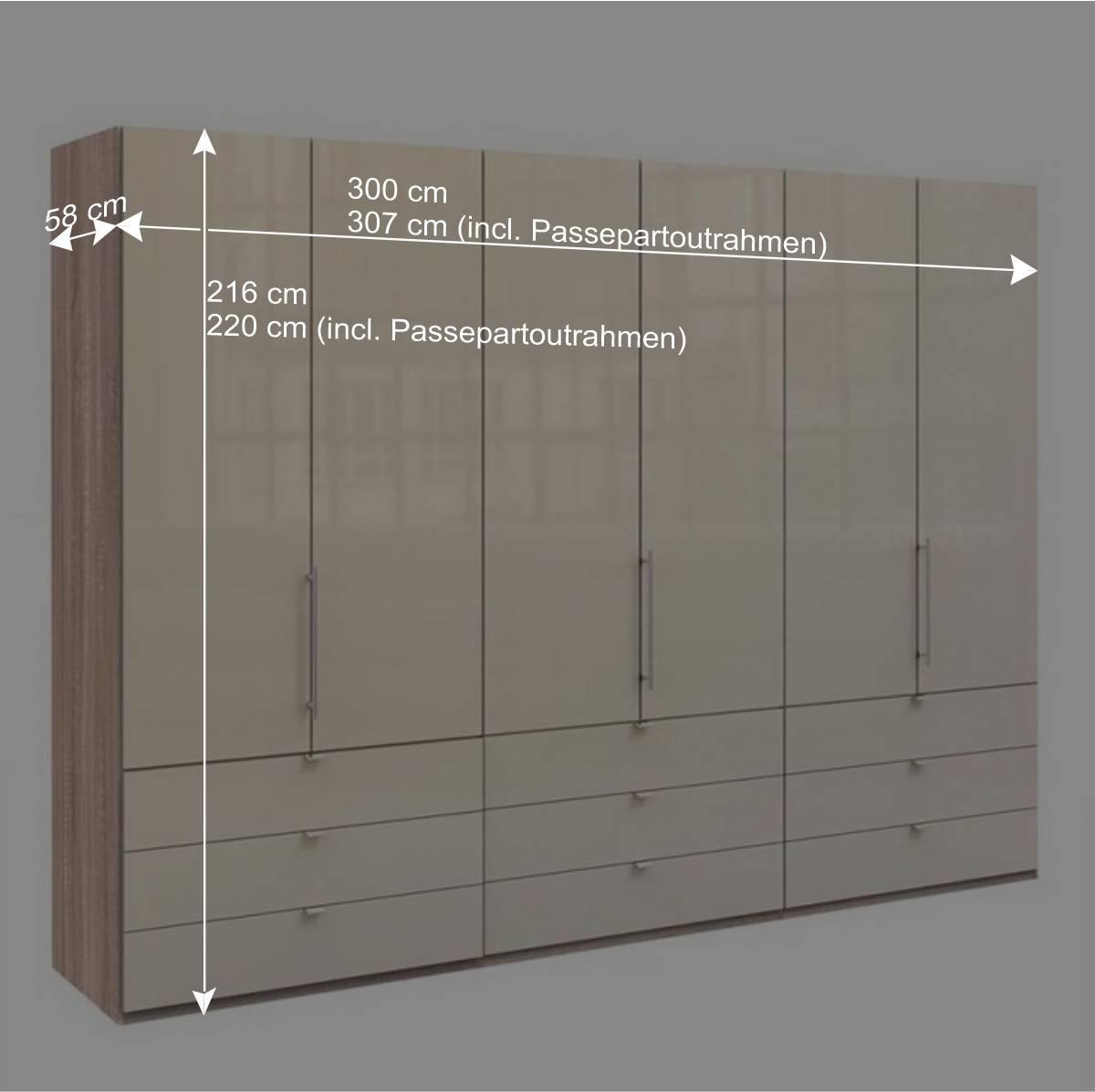 3m Schlafzimmerschrank mit neun Schubladen - Rativian