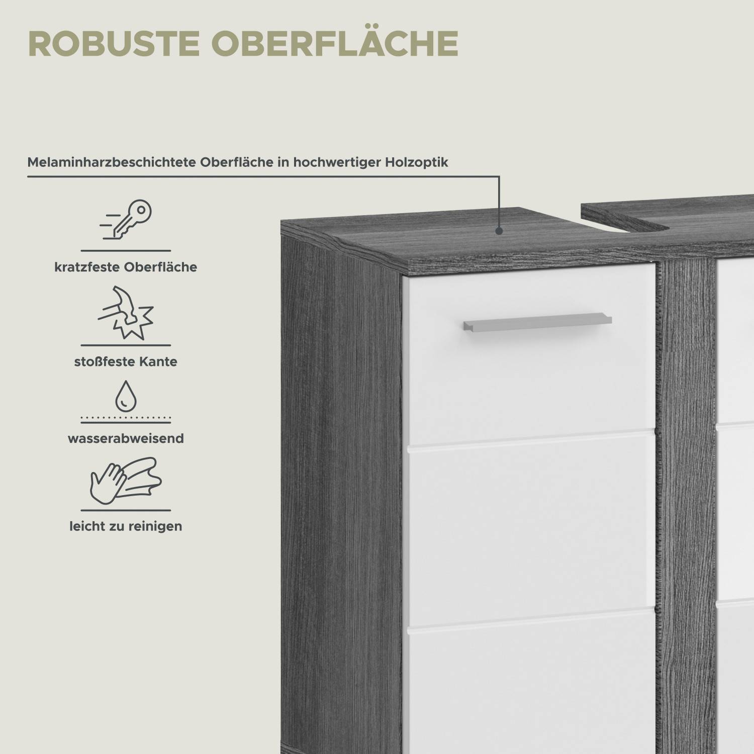 Robuste melaminharzbeschichtete Oberfläche in Holzoptik, kratzfest, stoßfest, wasserabweisend – Chapan