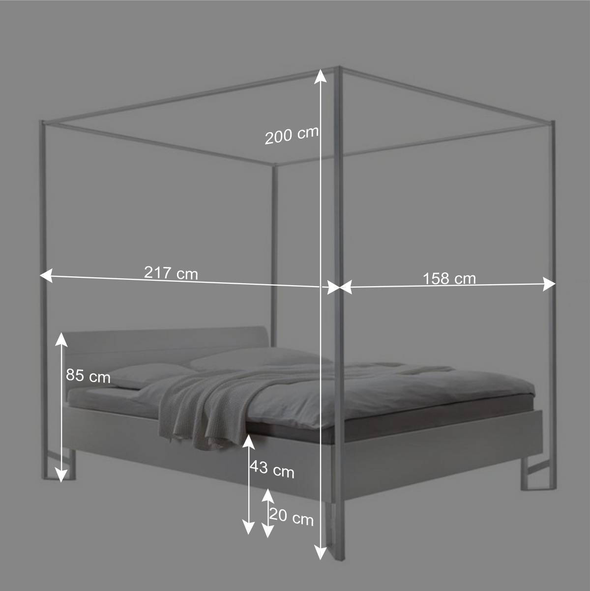 140x200 Himmelbett in Weiß - Yasin