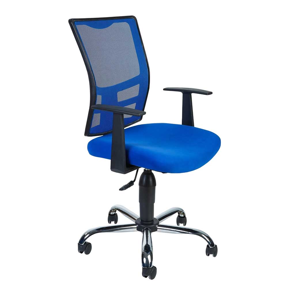 Schreibtischstuhl in Blau & Schwarz mit Chrom - Gionna