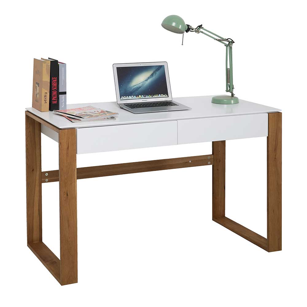 Schreibtisch mit U-Füßen in Weiß & Eiche - Jayden
