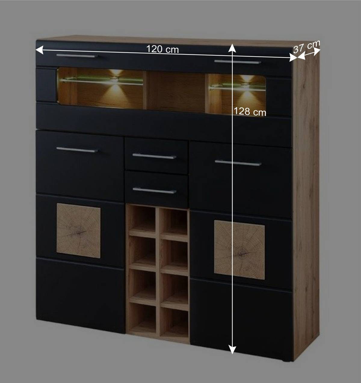 Wohnzimmer Barschrank in Schwarz & Wildeiche - Kandu