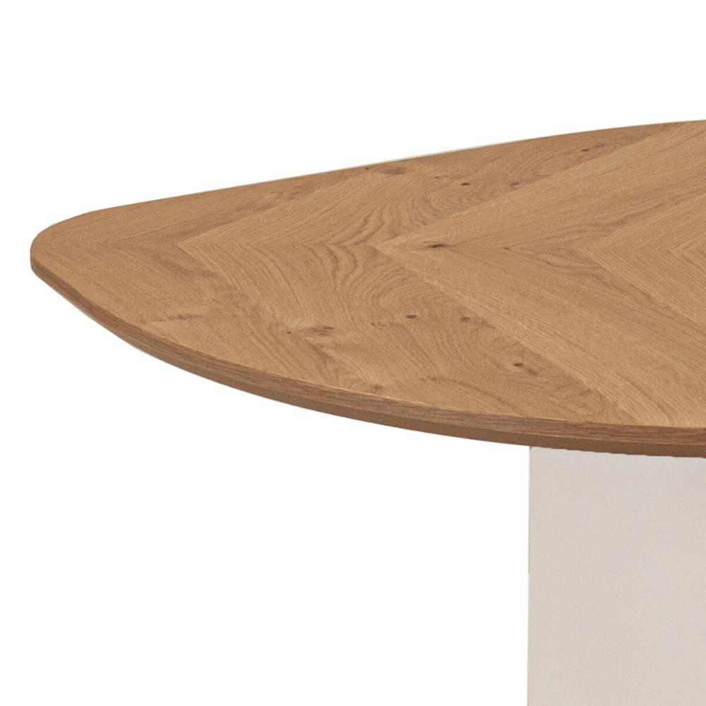 Ovale Tischplatte aus hellem Holz mit feinem Fischgrätmuster für den Couchtisch – Abigales