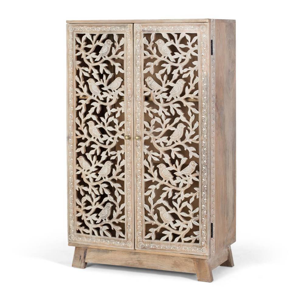 Dekoratives Sideboard aus Massivholz mit zwei T 00fcren und durchbrochenen Vogel-Designs 002 002 Nowy