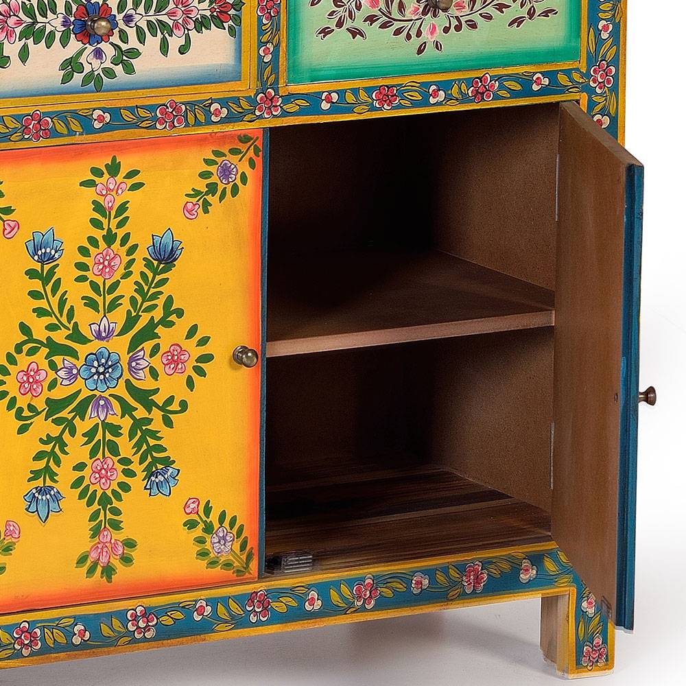 Farbenfrohes Design-Highboard mit Blumen Motiven - Leverias