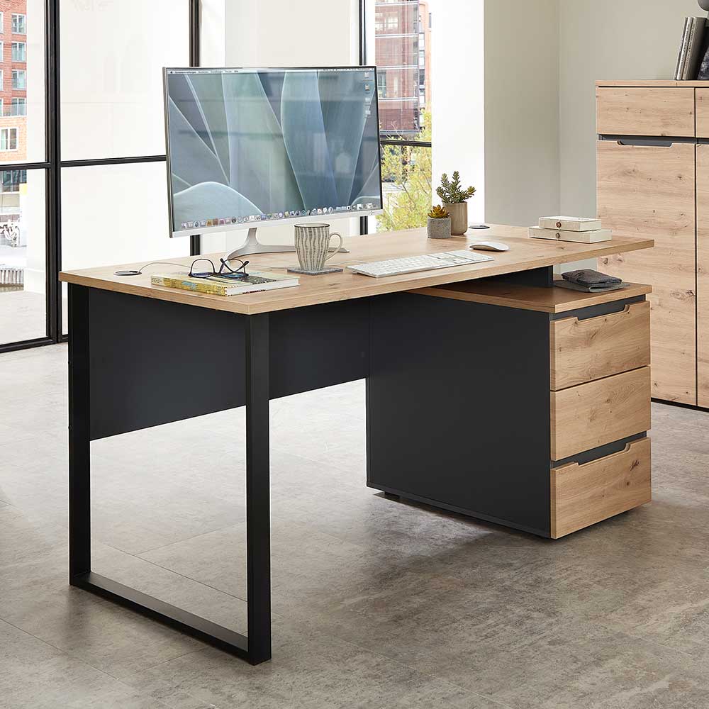 Schreibtisch mit Schubladen zweifarbig - Kuetra