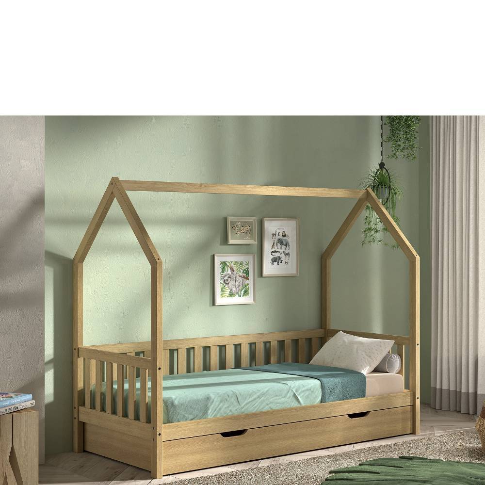 Eichenholz Hausbett mit Bettkasten - Melode