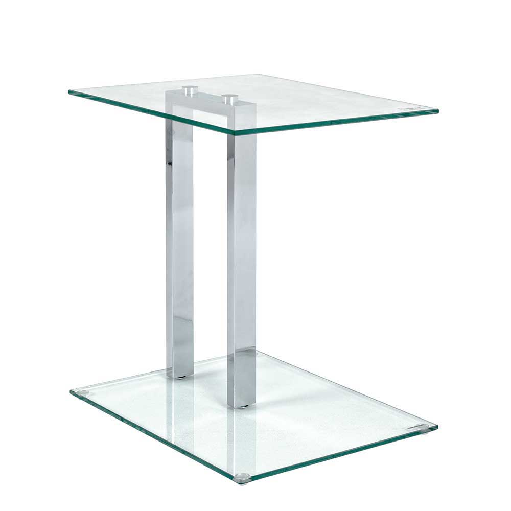Kleiner Glastisch Phildel mit Stahl Gestell Chromfarben
