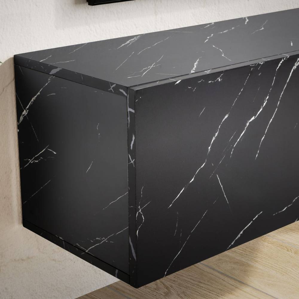 Elegantes schwarzes Hänge-TV-Board in Marmor-Optik mit schwebendem Design an der Wand – Varzino