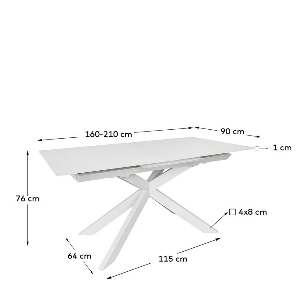 Weißglas Tisch mit Liftmechanik Auszug - Glasper