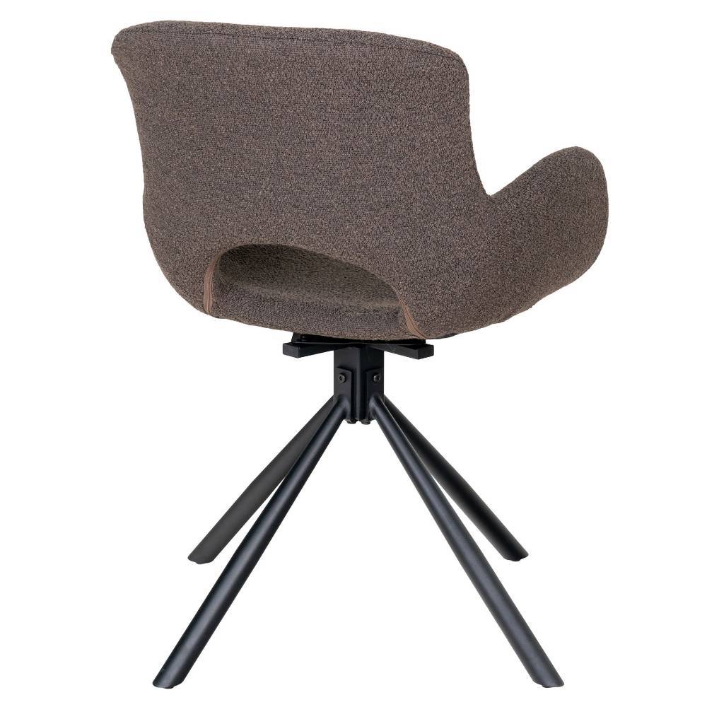 Rückansicht des graubraunen Boucle-Drehstuhls im 2er Set mit elegantem Metallgestell – Levisa