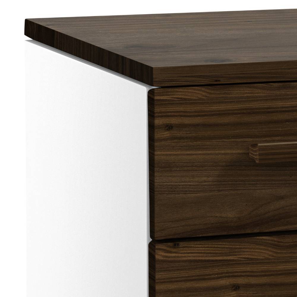 Obere Ansicht der Kommode mit Nussbaumholzplatte und weißer Seitenwand – Loriota