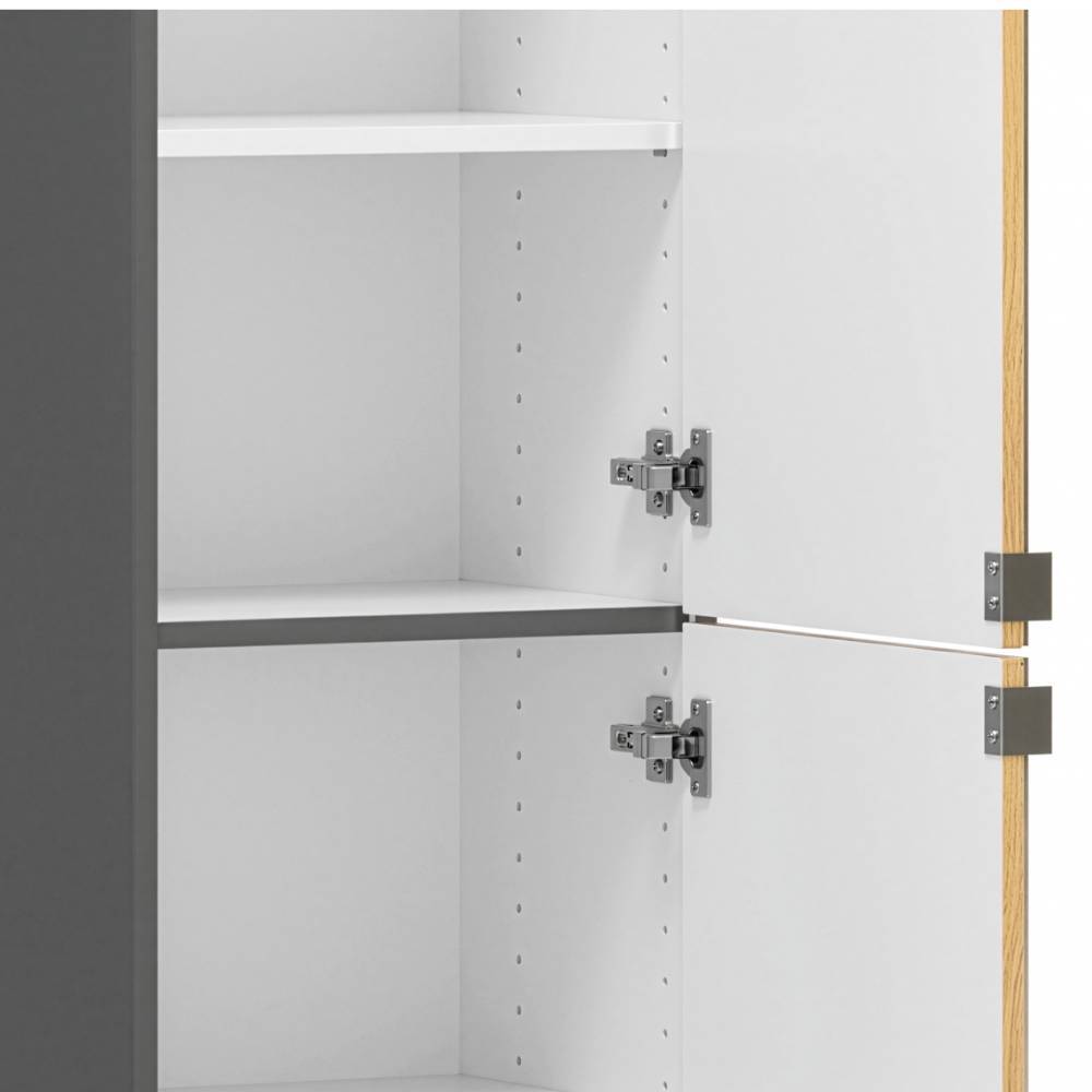Bad-Hochschrank mit Spiegeltüren in Mattgrau - Reill