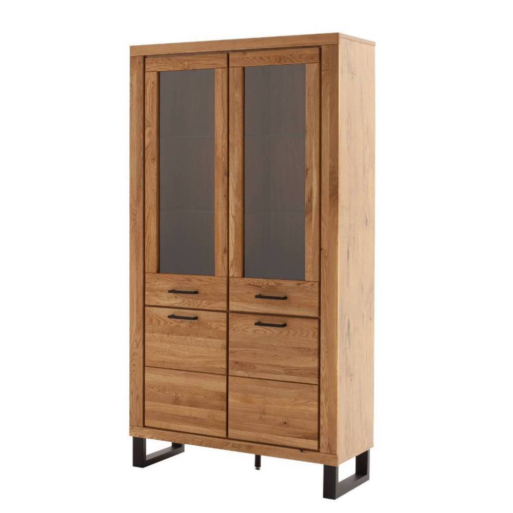 Elegante Vitrine aus Wildeiche für das Wohnzimmer mit geschlossenen Glastüren und Schubladen – Scarlett