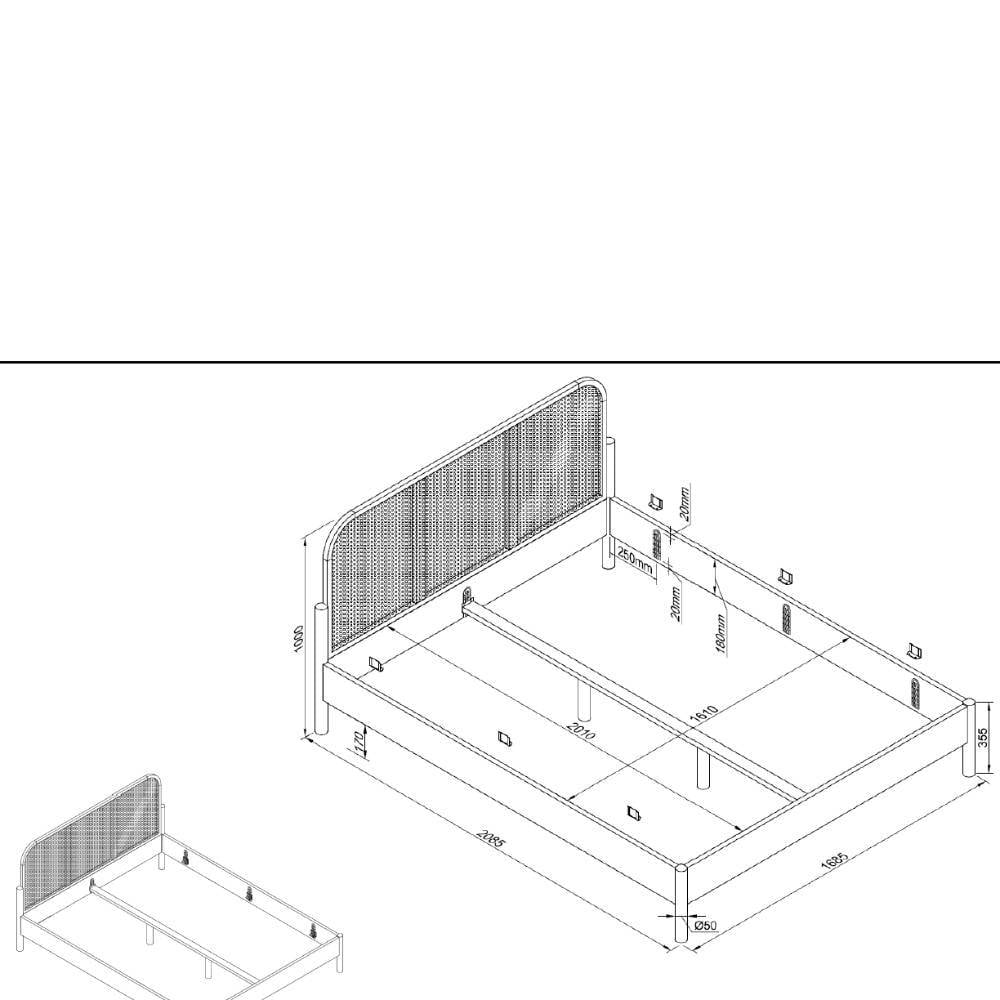Doppelbett mit Wiener Geflecht Maße und technische Abmessungen für eine einfache Planung – Goyan