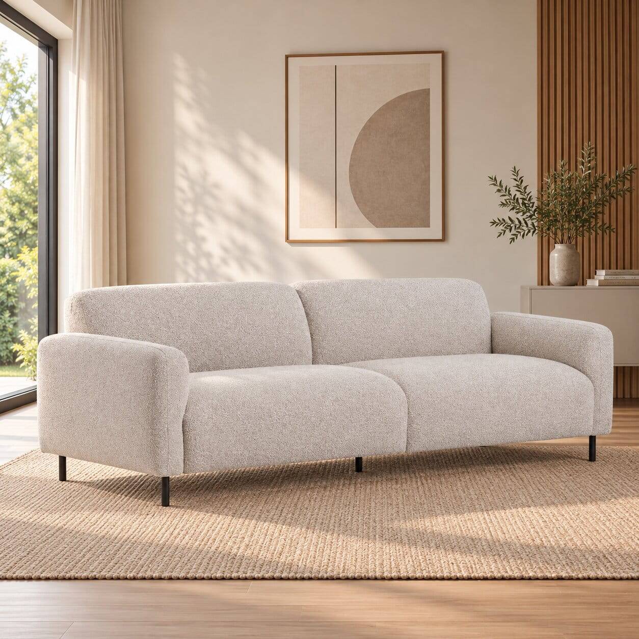 Dreisitzer Sofa in Hellgrau Boucle - Leoniara