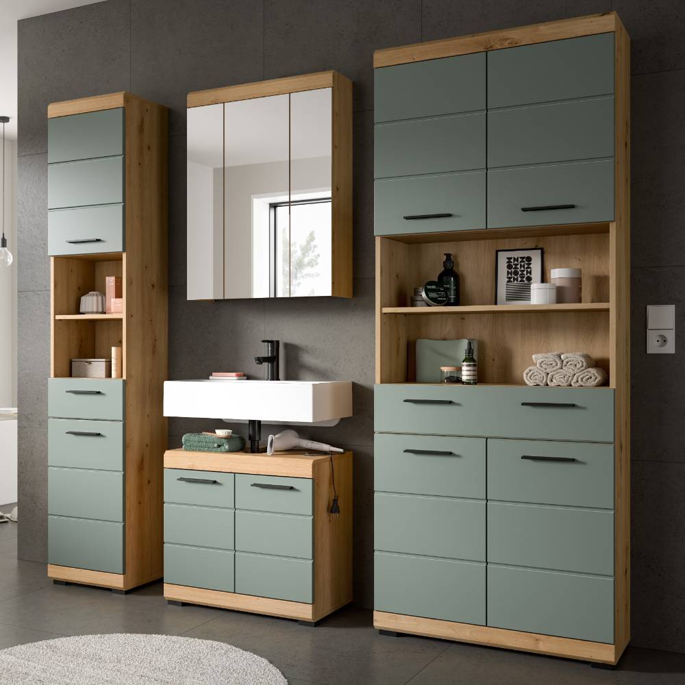 Badezimmer-Komplett-Set in Salbei - Tamdato (vierteilig)