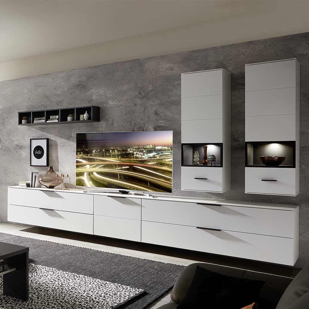 Moderne Wohnwandmöbel in Weiß & Grau - Risov (sechsteilig)