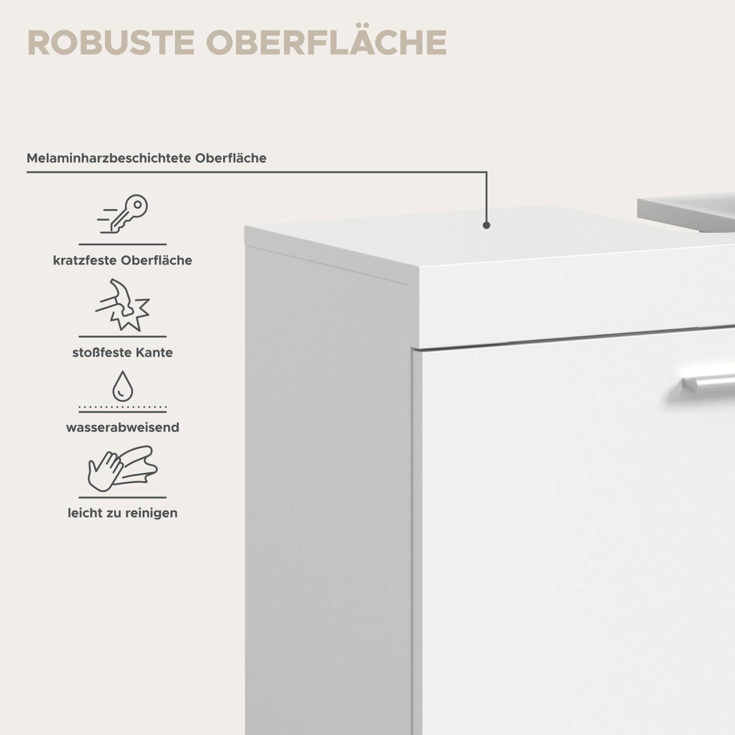 Waschtischunterschrank mit robuster, kratzfester und wasserabweisender Oberfläche – Yamescoa
