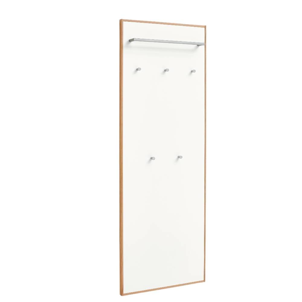 Hochformat Garderobenpaneel in Weiß und Eiche Bianco mit Kleiderstange und sechs Haken – Pablona
