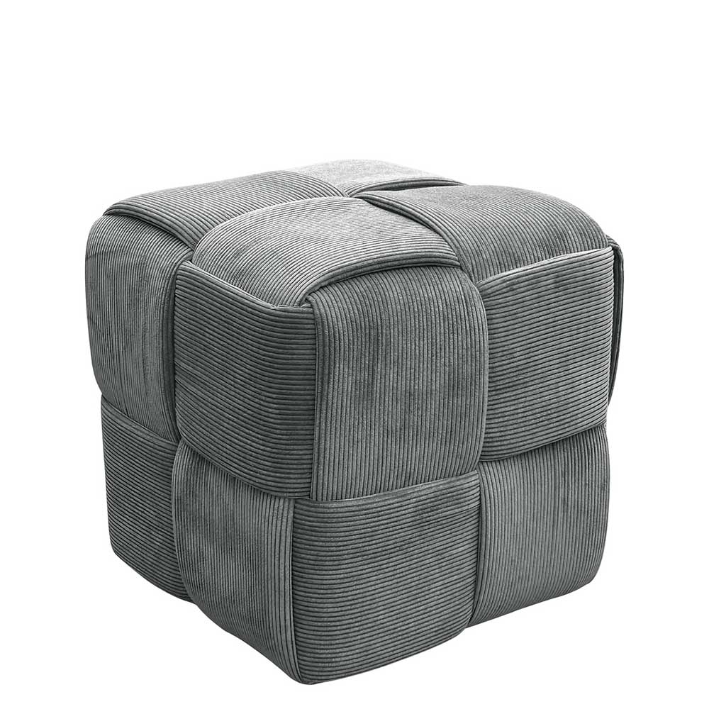 Grauer Cord Hocker in moderner Flechtoptik für Wohnzimmer – Picana