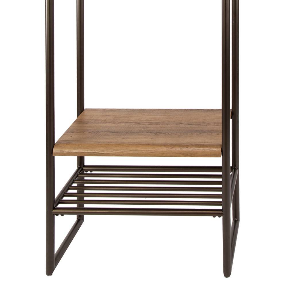 Untere Sektion der Garderobe mit Ablageboden aus Holz und Metallgitter für Schuhe – Oysta