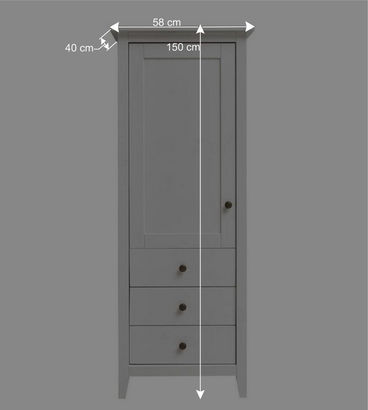 58x150x40 Schrank mit Tür und drei Schubladen - Astinion